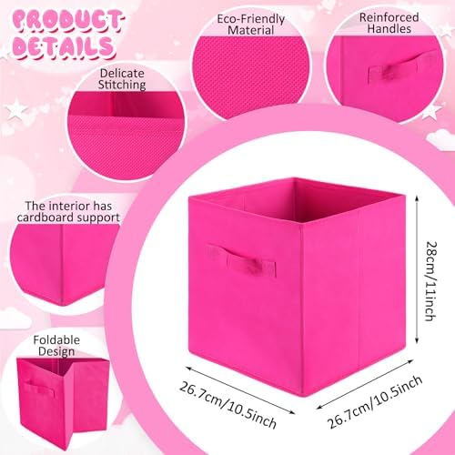 Yinder 12 Pcs Cube Storage Bin Pink 10.5''x10.5''x11'' Storage Cubes - Image 2