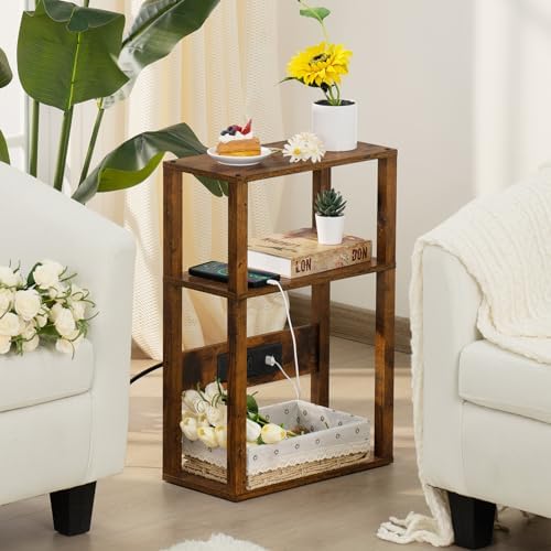 YUFAM 3-Tier Narrow Bedside Table Set 2 for Small Spaces, Skinny Nightstand - Image 2