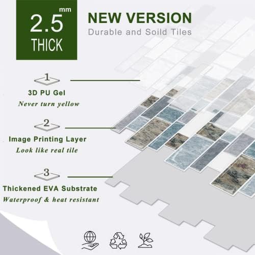 STICKGOO 10-Sheet Peel and Stick Backsplash for Kitchen, Decorative Self Adhesive Backsplash Tiles(Light Blue & Brown Granite, Thicker Design) - Image 7