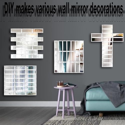 64 Pcs Peel and Stick Beveled Mirror Glass Tile.2.5x1 Inch Mirror Backsplash Tiles. Cute Mirror Strip Tile for Kitchen, Bathroom Wall. 64 Pcs - Image 4