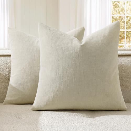 MIULEE Cream Chenille Couch Throw Pillow Covers, 18x18 by MIULEE