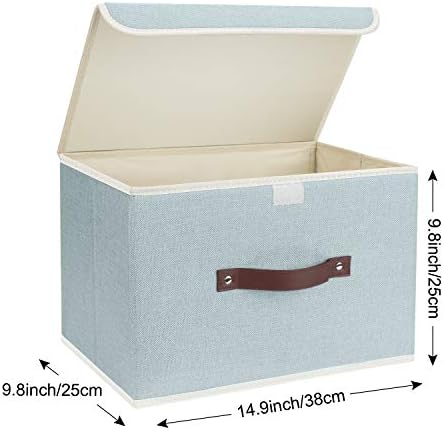 TYEERS Collapsible Storage Boxes, Washable Fabric Storage Bins with Lids, 14.9x9.8x9.8 inches, 3 Pack, Aqua Spring - Image 2