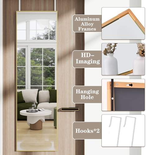 48"x 14" Over the Door Mirror Full Length, Full Body Mirror, Gold - Image 6