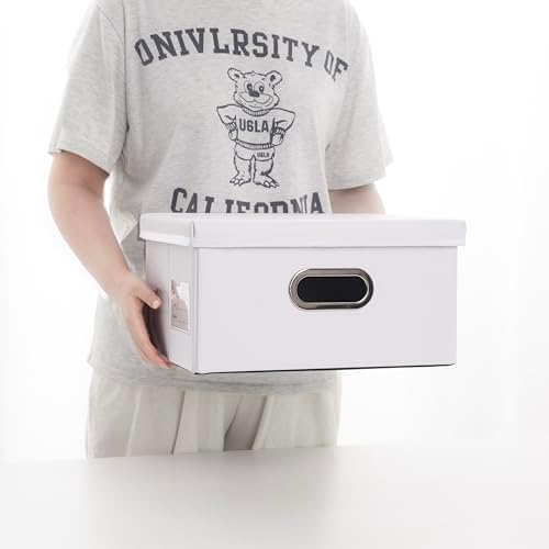 PRANDOM Collapsible Storage Box with Lid [1-Pack] Leather Fabric Foldable Storage Bin Organizer Container Basket Cube with Cover for Home Bedroom Closet Office Nursery White (13.6x9.6x6.9) - Image 6