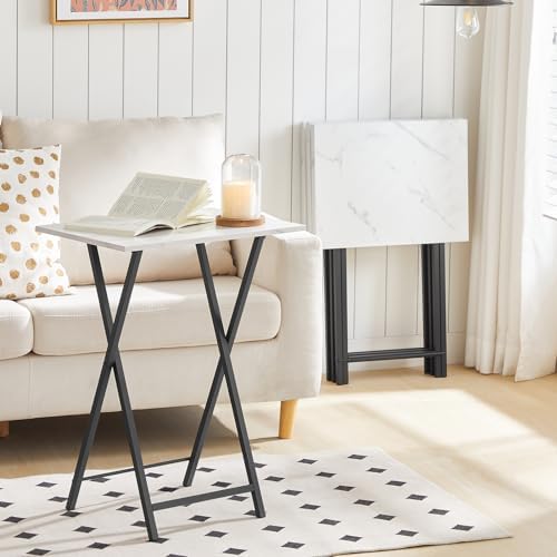 HOOBRO Folding TV Tray Tables, Set of 4 TV Trays with Storage Rack, Industrial Side Table for Eating at Couch, Foldable Snack Table for Small Space, Easy Assembly, White and Black BW50BZ01 - Image 2