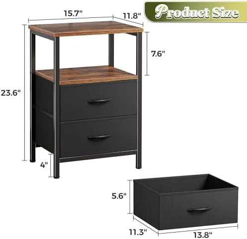 Huuger Night Stand Set of 2, Nightstand with 2 Drawers, Bedside Table - Image 3