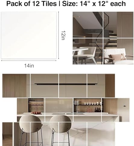 Full Length Wall Mirror Tiles - 12 PCS, 14x12 Inch Frameless Mirrors for Bedroom, Home Gym, Bathroom, Door – Shatterproof Mirror Tiles - Image 5