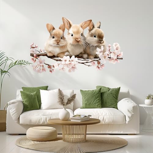 ANNA QUEEN Cute Bunny Wall Decals with Cherry Blossoms | Peel and Stick Spring Animal Wall Stickers – Removable Nursery Vinyl Wall Art for Kids Room, Bedroom, Living Room & Easter Décor by ANNAQUEEN