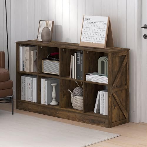 Furinno Jensen Book Shelf, 8-Cube Farmhouse Bookshelf, Display Bookcase, 11.8 x 47.6 x 26.8, for Living Room, Bedroom, Home Office, Amber Pine - Image 2