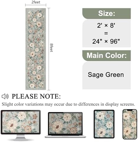 DUKINO 2x8 Runner Rug, Washable Runner Rug for Kitchen Non Slip, Sage Green - Image 2