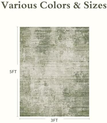 3 x 5 Rug Small Non Slip Machine Washable Rug Distressed Abstract Soft Indoor Carpet Neutral Boho Rug for Bedroom Living Room Entryway Kitchen Bedside, Green - Image 2
