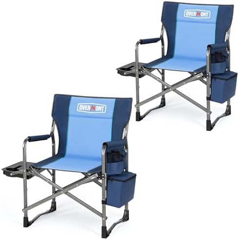 Overmont 2 Pack Folding Camping Chairs with Side Tables, 400 lb Each by Overmont