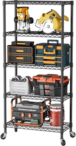 SINGAYE 5 Shelves Storage Wire Shelf Closet Metal Shelving Pantry Wheels by SINGAYE