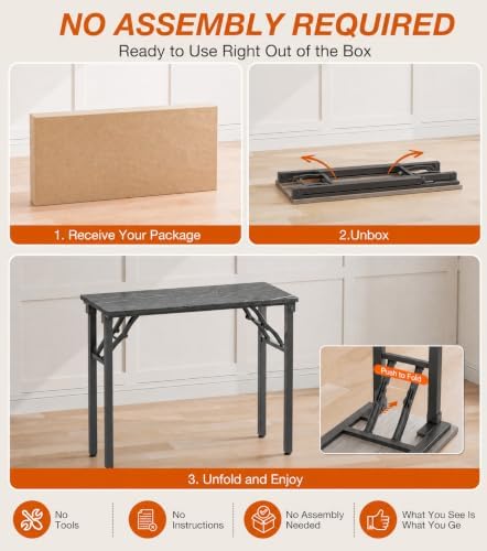 XBurmo Folding Desk Foldable Table, No Assembly 35.8" Foldable Desk Space-Saving Workstation for Small Space, Computer Table, Flat Storage for Home Office, Bedroom, Dorm, Study Room, Marble Greige - Image 3