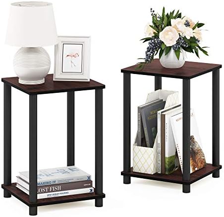 Furinno Turn-N-Tube Toolless 2-Tier Side Table Set of 2, Cherry Oak - Image 3