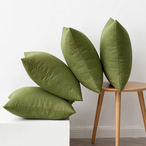 MIULEE Pack of 4 Decorative Outdoor Throw Pillow Covers Linen Waterproof Pillow Covers Summer Farmhouse Cushion Cases for Patio Garden Tent Balcony Couch Sofa 18x18 Inch Green - Image 6