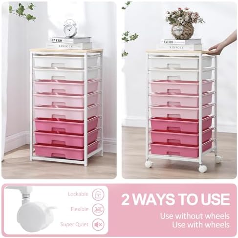 SYKIARIOL Rolling Cart with Drawers,Utility Cart with 8 Drawers,Rose Pink - Image 5