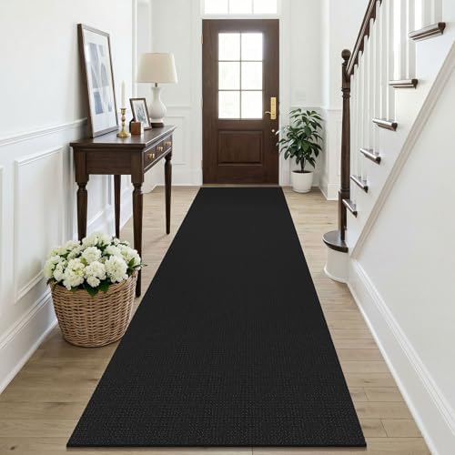 KOZYFLY Black Runners Rugs for Hallway 3x10, Wide Washable Runner Rug, Woven Non Slip Kitchen Runner, Braided Entryway Rug, Floor Carpet for Entry, Aisle, Hall, Black/Dark Grey by KOZYFLY