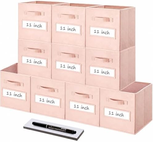 Storage Bins,11" Cube Storage Bin with Labels,10pcs,Pink by Anyoneer