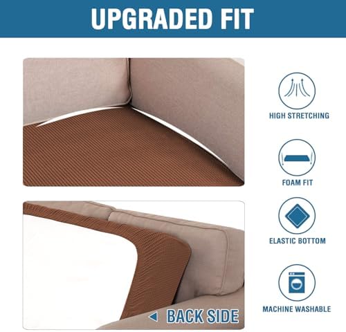 H.VERSAILTEX Super Stretch Individual Seat Cushion Covers Sofa Covers Couch Cushion Covers Slipcover Sets Thick Jacquard Textured Twill Fabric (1 Piece Chair Cushion Cover, Caramel) - Image 6