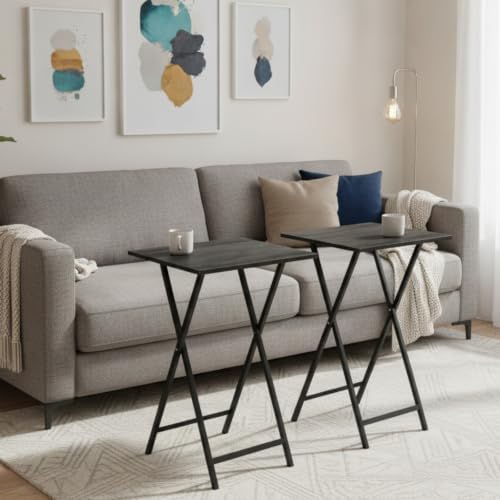 Folding TV Tray Table, Set of 2 Small Table, TV Dinner Table, Snack Tray Table Set, Portable Foldable Desk, Sofa Side Table, TV Tray Table for Couch, Living Room, Small Space - Image 5