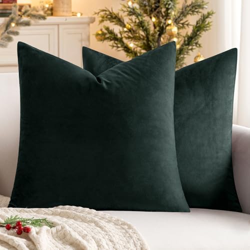 MIULEE 26x26 Inch Pack of 2 Euro Velvet Throw Pillow Covers Army Green by MIULEE