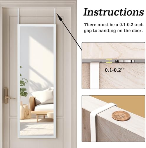 Over The Door Full Length Mirror Wall Mounted Hanging Full Body Length - Image 4