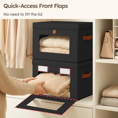 Homsorout Storage Bins with Lids - Front Opening Storage Box with Clear Window & Handles, Stackable Foldable Fabric Bins for Closet Organization, Clothes, Sweaters, Towels, Blankets, 3 Pack, Black - Image 3