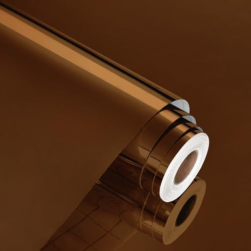 WESTICK Glossy Brown Mirror Stickers Self Adhesive Flexible Mirror Film Peel and Stick Mirrors Contact Paper Tawny Metallic Permanent Vinyl Wrap for Cabinets Appliances Shelf Liner DIY Decor 15.8"X80" by WESTICK