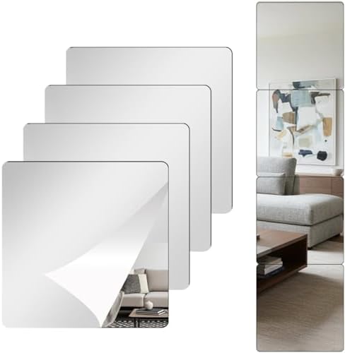 BOYIVI 4Pcs Acrylic Mirror Tiles, 6 Inch Self-Adhesive Shatterproof Panels for Wall Decor, Wall Mounted Mirror Glass Frameless Mirror Sheets for Home Bedroom Bathroom Door(Small) by BOYIVI