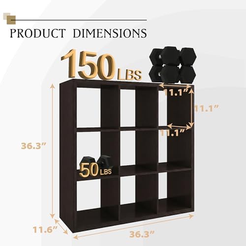 WannabeMyself【2026 Wooden Thick Frame】 9 Cube Storage Organizer with Anti-Tipping Kits, Reversible Open Back Book Shelf,Bookcase for Living Room,Bedroom,Entrance Hall,Office,11.6×36.3×36.3,Chocolate - Image 2