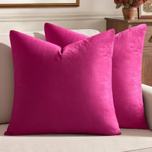 MIULEE Velvet Throw Pillow Covers 18x18 Inch Pack of 2 Hot Pink by MIULEE