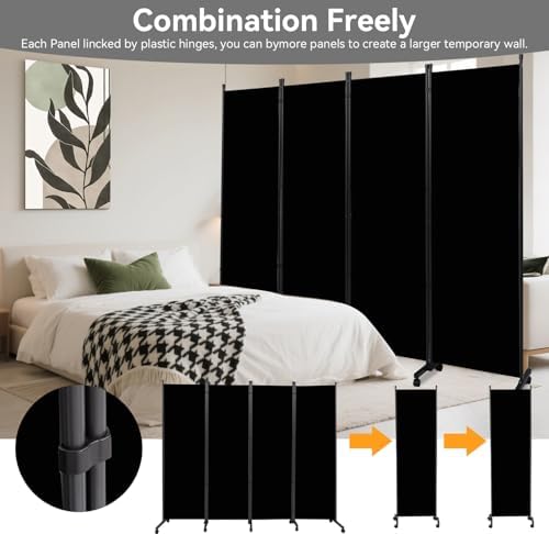 Folding Room Divider W/Wheels,Heavy Duty Base Privacy Screen Separator - Image 5