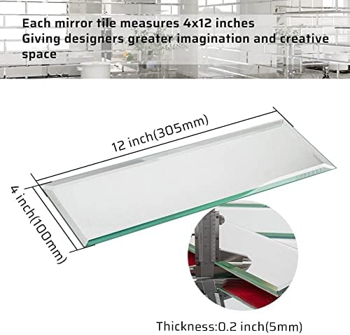 Peel and Stick Mirror Tiles, 4x12 Inch Silver Beveled Mirror Subway Tiles for Kitchen Backsplash Bathroom Wall 15 Pcs - Image 4