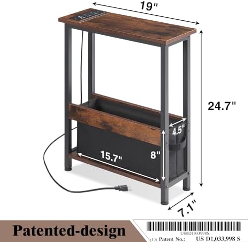 Slim Charging End Table with Storage - For Small Spaces and Bedroom - Image 3