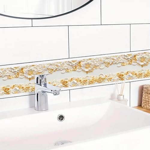 IVN Wallpaper Border Peel and Stick Wall Golden Floral Relief 4x196 Inch - Image 5