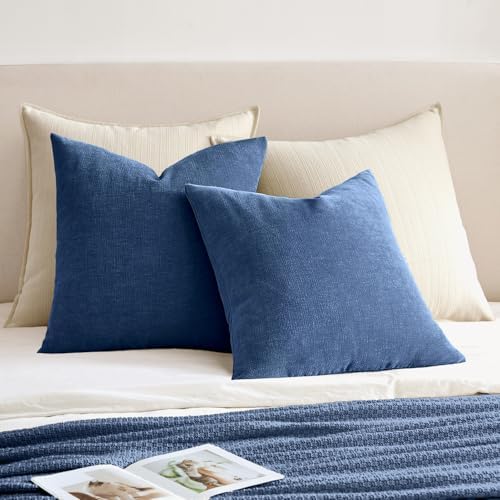 MIULEE Navy Blue Chenille Couch Euro Throw Pillow Covers, 22x22 - Image 4