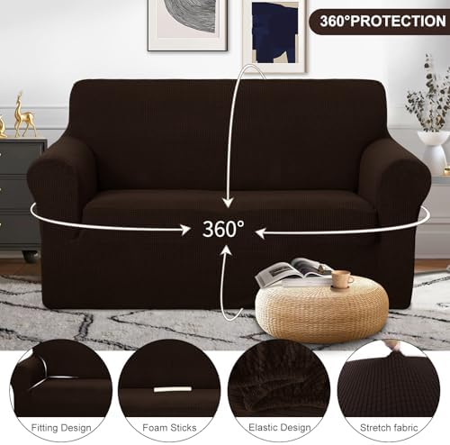 U-NICE HOME Loveseat Cover Stretch Couch Cover Sofa Slipcover, Chocolate - Image 3