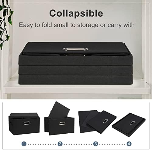Graciadeco Medium 15" 21 Quart Collapsible Stackable Storage Bins with Lids, 1 Pack Black Foldable Fabric Closet Storage Boxes with Lids, 4 Handles Heavy-duty Linen Cube Baskets for Bedroom - Image 5