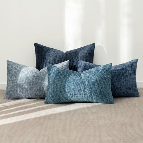 MIULEE Decorative Chenille Lumbar Pillow Covers Blue Series 12x20 - Image 3