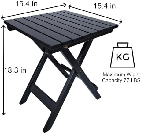 Outdoor Small Table Square Folding Wooden Patio Side Table Set of 2 Furniture Table for Adirondack Chair, Balcony, Porch, No Assembly Required, Black - Image 3