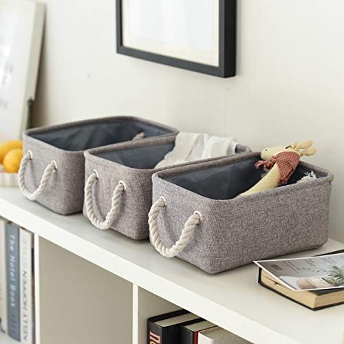 TheWarmHome Foldable Small Storage Baskets with Strong Cotton Rope Handles [6-Pack] Gray Collapsible Storage Bins Set Works Room Storage, Nursery Baskets - Image 2
