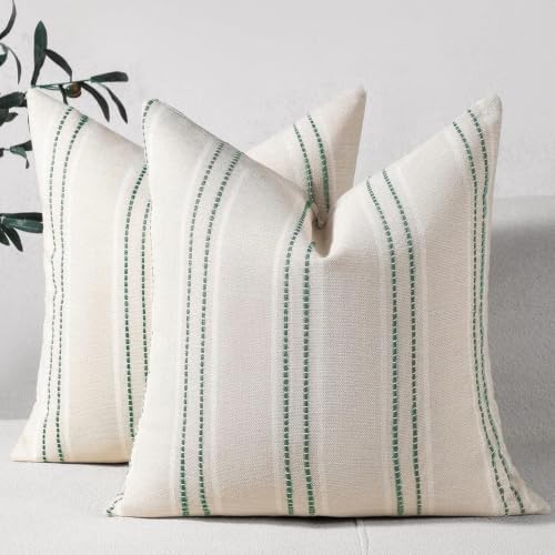 Hckot Stripe Throw Pillow Covers 26x26 Large Square Dark Green Pillow Cover by Hckot