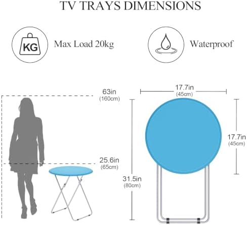 TV Tray Table, Folding TV Trays Set Table on Couch, Round&Blue - Image 3