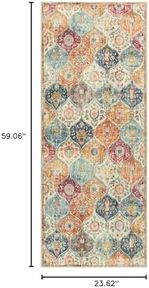Lahome Moroccan Trellis Hallway Rug, 2x5 Washable Runner Rug Non Slip Kitchen Runners for Hallways, Ultra-Thin Vintage Carpet for Bedroom Bathroom Entryway Elise, Cream/Multi - Image 2