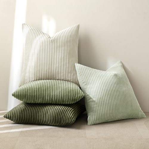 MIULEE Soft Corduroy Decorative Throw Pillow Covers Light Green 18x18 - Image 4