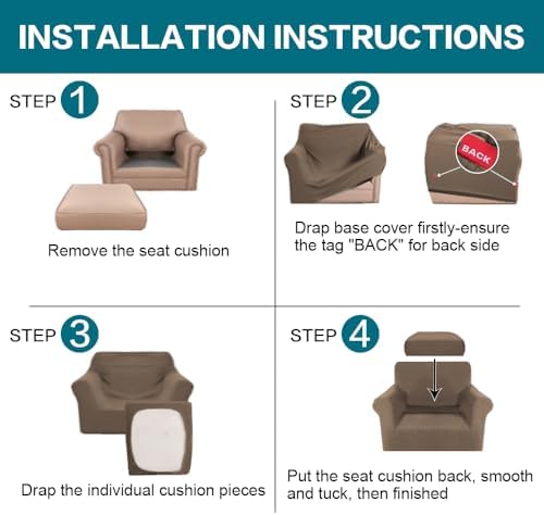 Turquoize 2 Piece Chair Covers Armchair Slipcovers for Living Room Armchair Sofa Cover with Individual Cushion Covers Feature Jacquard Fabric (Chair, Macchiato) - Image 6