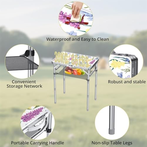 Anbte 2ft Small Folding Table, 3 Adjustable Height for Camping, 24" x 16" - Image 4