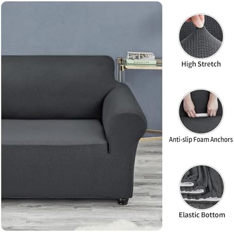 Joccun Stretch Couch Cover Slipcovers, 1-Piece Sofa Covers for 3 Cushion Couch Spandex Jacquard Washable Furniture Protector Cover for Living Room,Kids,Pets(Large 78''-94'',Charcoal) - Image 5