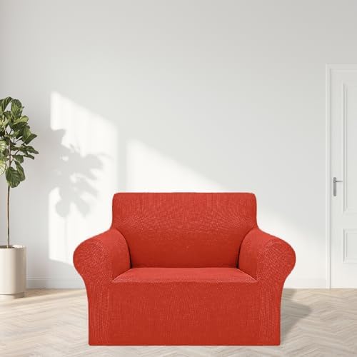 Cupuamon 2026 New Stretch Chair Sofa Slipcovers Couch Cover for 1 Seater Furniture Protector Sofa Covers with Elastic Bottom Jacquard Fabric Small Checks for Pets, Kids - Pureed Pumpkin - Image 3